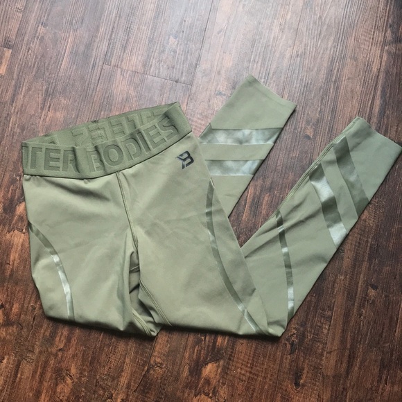 Better Bodies Mid-Rise Khaki Green Workout Tights - Picture 2 of 5